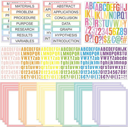 PerKoop 36 Sheets Science Fair Board Poster Boards Supplies 24 Self Adhesive Presentation Subtitles 4 Science Fair Project Titles 8 Personalized Letter Sticker for Classroom(Fresh Color)