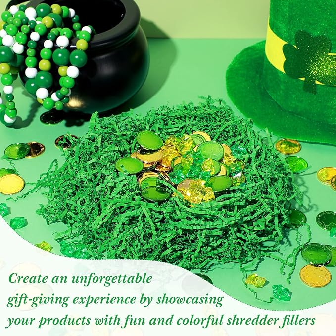 Outus 2 LB Green Crinkle Paper Filler for Bag Gift Box Basket Grass Green Crinkle Cut Shredded Paper Filler Confetti Stuffing Decoration for Graduation Holiday Birthday Christmas Party Wrapping Decor