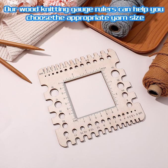 Wooden Rulers Wooden Knitting Crochet Gauge Ruler Stitch Counter Spinner Yarn Measure Tool Square Craft Accessory for Needles