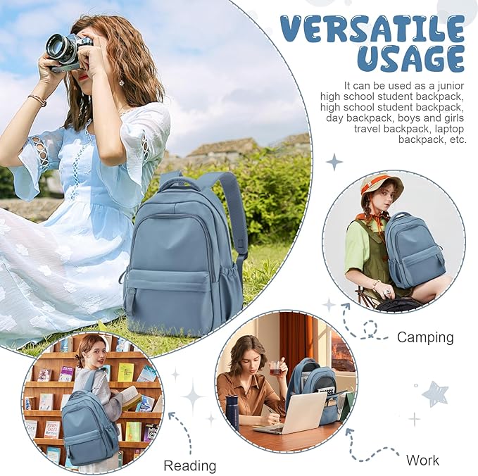 winspansy Small Backpack For School Girls Boys Aesthetic Lightweight Travel Daypack Simple Cute Backpack For Women Men College High School Bookbag Fit 14 Inch Laptop, Blue