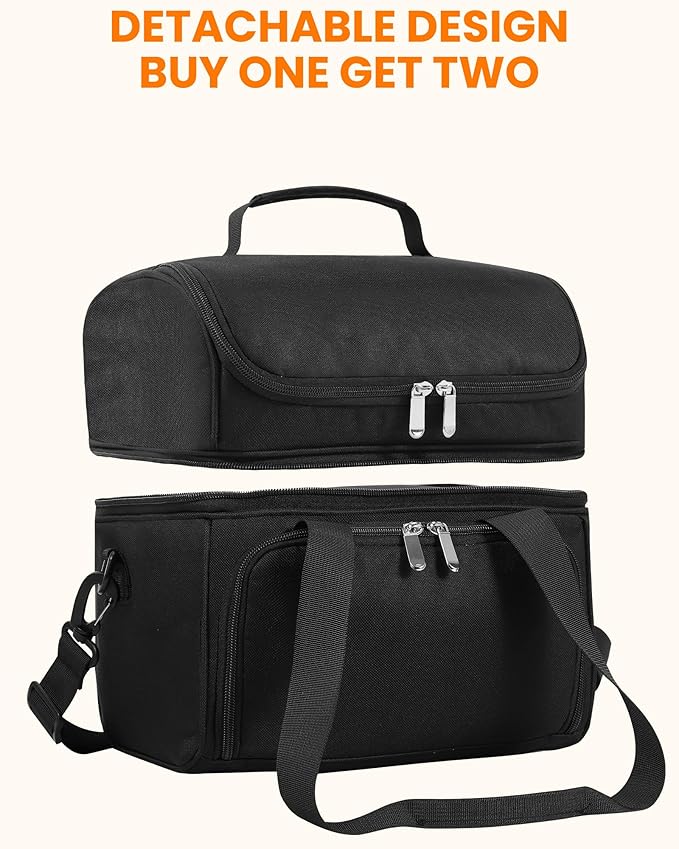 HowFly Lunch Box for Women Insulated Lunch Bag Cute Resuable Leakproof Lunch Box Portable Thermal Meal Cooler Bags for Work Picnic Travel Office (Black Nylon)
