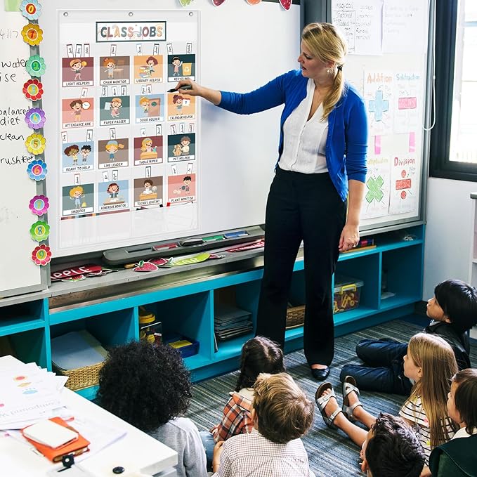 Class Jobs Pocket Chart Class Management Educational Pocket Chart with Clips Teacher's Helper Classroom Must Haves Supplies (White)