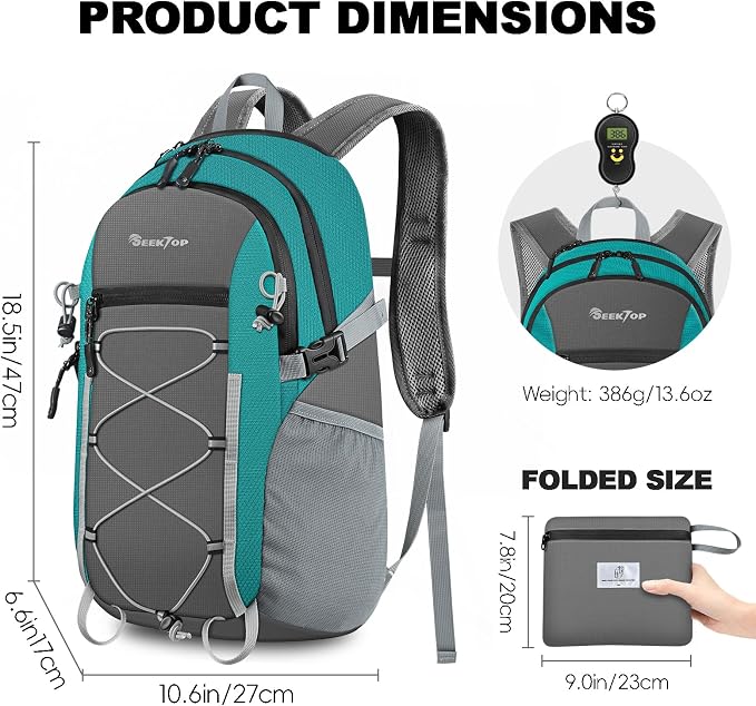 Seektop Packable Waterproof Hiking Backpack, 20L Lightweight Daypack | Tear-Resistant Nylon Material, Multi-Compartment Storage, Ultralight Small Foldable Travel Hiking Daypack for Men & Women