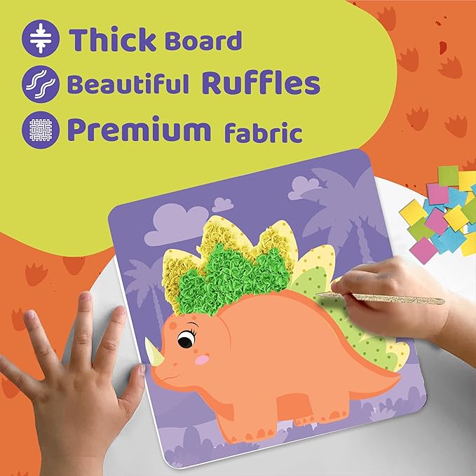jackinthebox Poke Poke Art – Dinosaurs Theme, Mess-Free Fabric Art and Craft, Flower Pressing Kits, Gift for Girls and Boys Ages 4 5 6 7 8