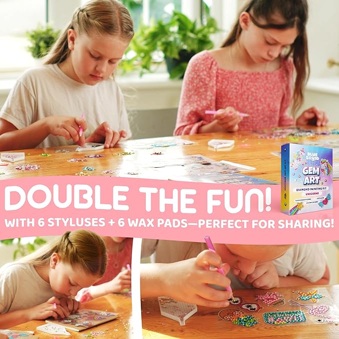 Blue Squid Diamond Art Kits for Kids – Summer Fun, Mermaid, & Unicorn - Fun & Easy DIY 5D Gem Art Kids Diamond Painting Kit - Arts & Crafts Kit, Girls, Boys Ages 6-12