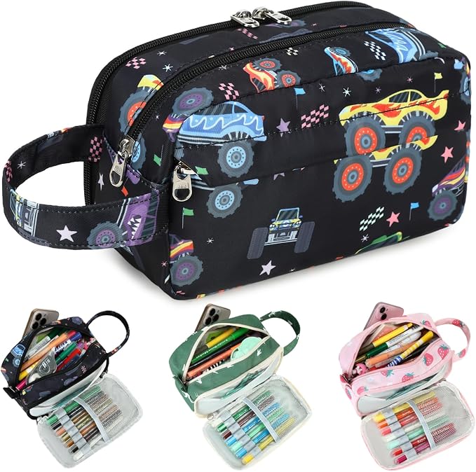 CAMTOP Cute Pencil Case for Boys, Large Capacity Pencil Pouch with 3 Compartments Pen Organizer Kawaii Pencil Box Bag for School Travel Gifts