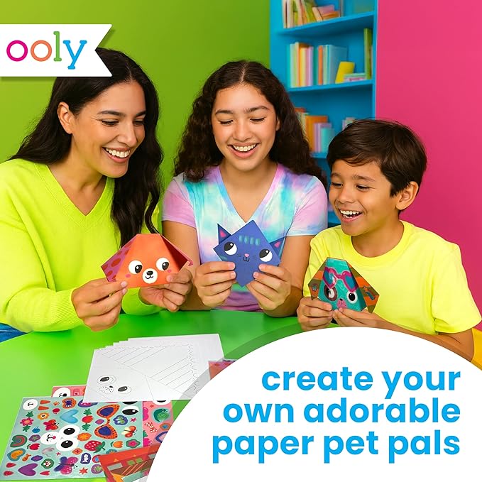 Ooly DIY Paper Kit, 24 Animal Origami Designs & Stickers, Kit Includes 12 Completed, 6 Blank and 6 Color-in Folding Pet Origami Designs
