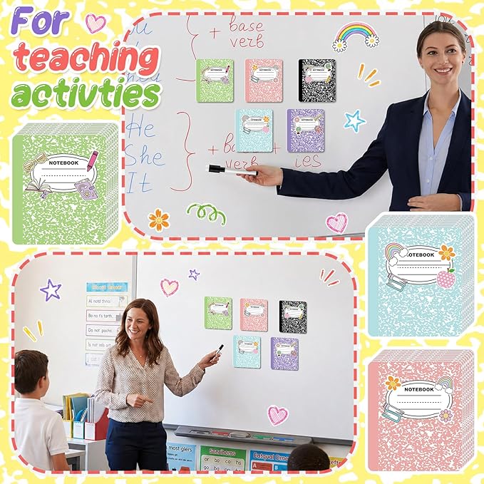 Crtiin 42 Pcs Magnetic Name Tags for Lockers Colorful Composition Notebook Dry Erase Labels Magnetic Reusable Name Tags for Back to School Whiteboard Classroom School Bus Locker Fridge