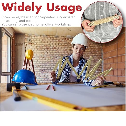 Jeemiter Heavy-Duty Wood Folding Rule, 6.5FT/2M Hardwood Carpenter Ruler with Brass Hinges | Anti-Warp Yard Stick with Inch & Metric Scales