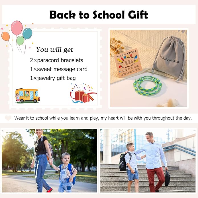PINKDODO First Day of School Bracelet Back to School Gifts Mommy and Me Bracelets Mother Son Bracelet