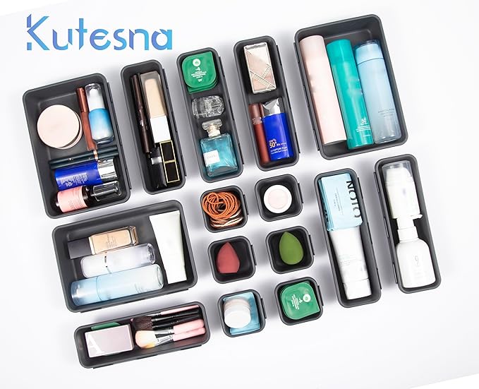 Kutesna 25 PCS Interlocking Desk Drawer Organizer Separator for Office,Bathroom,Kitchen,Makeup,Tool（4 Sizes）