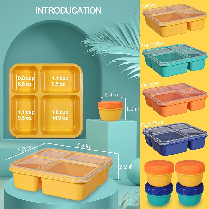 TOUWMX Original 40OZ Lunchable Container with Dressing Container, 4 Compartments Bento Box Lunch Box Microwave Safe Meal Prep Containers Snack Containers for Kids, 4 Pack Lunch Box for Adults