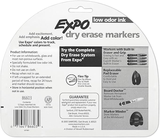 EXPO Dry Erase Markers, Low Odor Ink, Assorted Colors, Fine Tip,Back to School, Teacher, Classroom, Office Supplies (Pack of 96)