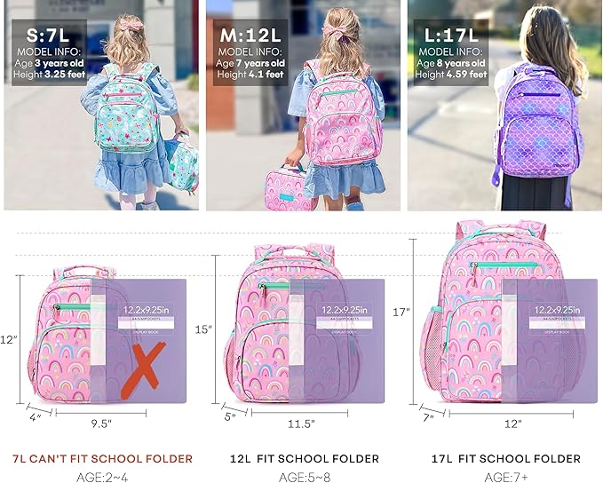 mibasies Girls Backpack 5-8: Lightweight Kids Backpacks for Girls - Girl Bookbag for Elementary School - Mermaid Tail Purple