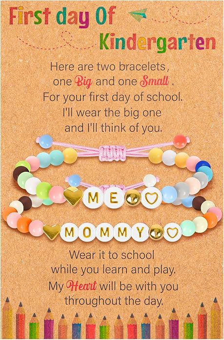 Back to School Supplies, First Day of Kindergarten Bracelet, Back to School Bracelet Mommy and Me, Prek Matching Wish Bracelets Set, Adjustable Bracelet for Boys Girls Gifts Stuff Bulk