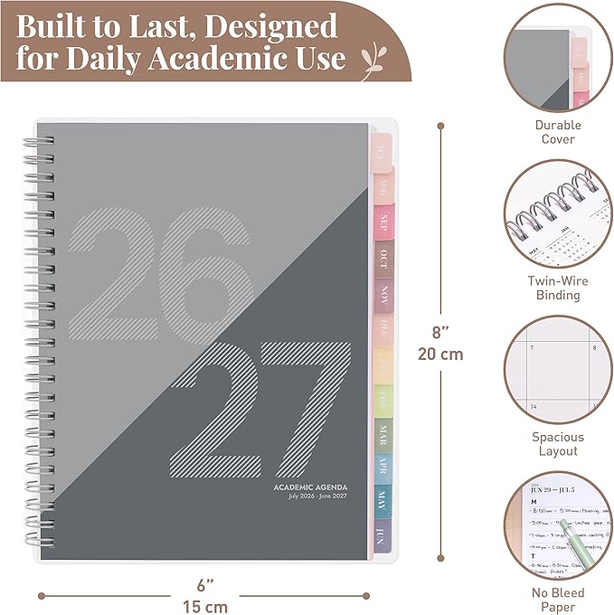 Rileys Academic Planner 2026-2027, Daily, Weekly & Monthly Planner, July 2026 - June 2027, Student Notes Pages, Twin-Wire Binding, Weekly Agenda for School & Work (8 x 6-Inches, Geographic, Black)
