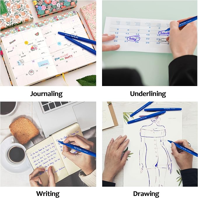 Lelix Felt Tip Pens, 60 Blue Pens, 0.7mm Medium Point, Felt Tip Markers Pens for Journaling, Writing, Note Taking, Planner, Perfect for Art Office and School Supplies