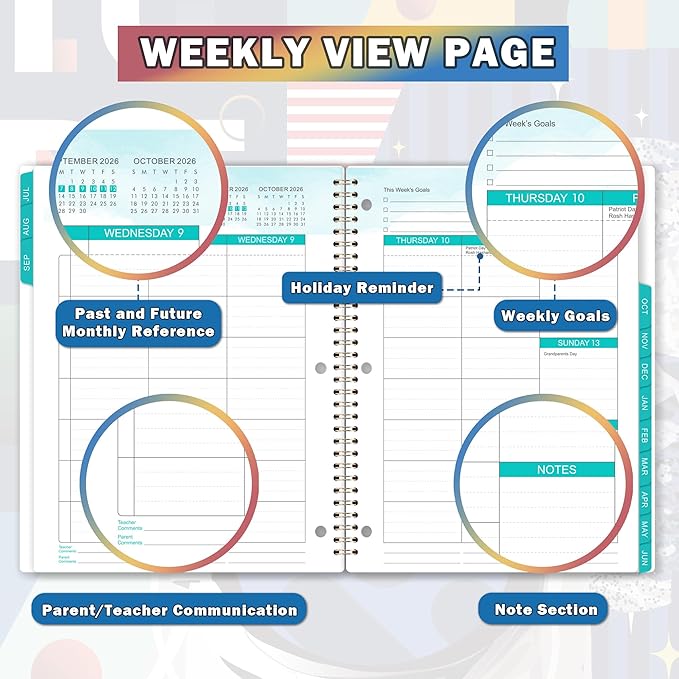 Student Planner 2026-2027 - July 2026 - June 2027, 9'' x 11'', 2026-2027 Academic Year Planner for Middle or High School, Planning Stickers