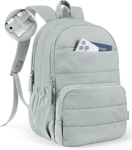 Uselike Travel Backpack for Women, 15.6 Inch Laptop Backpack, Quilted College Bookbag, Cute Work Backpacks, Water Resistant (Dawn Grey)
