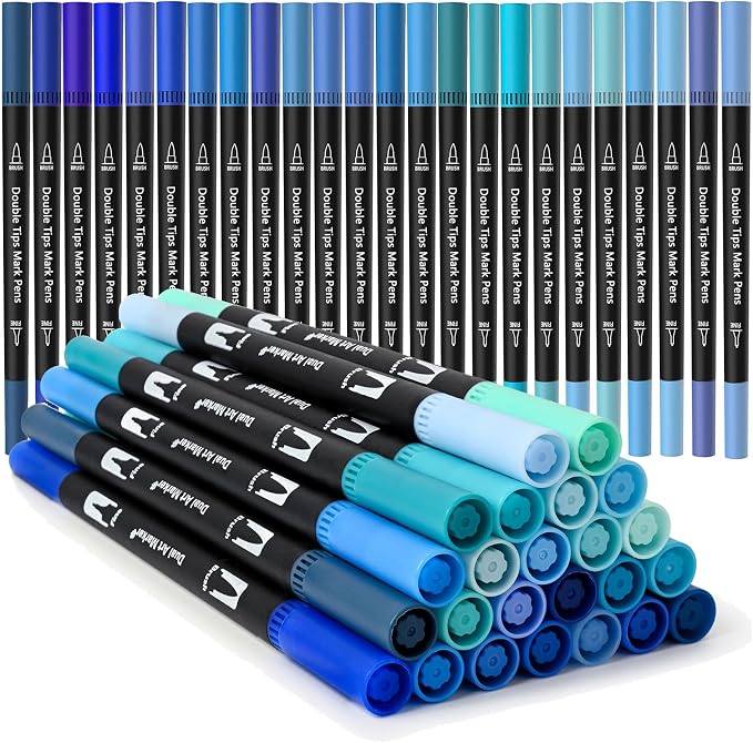 Blue Dual Tip Brush Pen,Colored Fine & Brush Calligraphy Pens, Dual Tip Blue Markers for Adult Coloring Felt Tip Books Drawing Planner Calendar Art Sketch Outlining Sketching Calligraphy