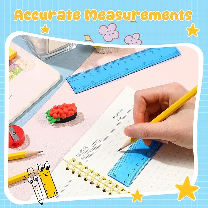 EBOOT 2 Pack Plastic Ruler Straight Ruler Plastic Measuring Tool for Student School Office(Blue,6 Inch)