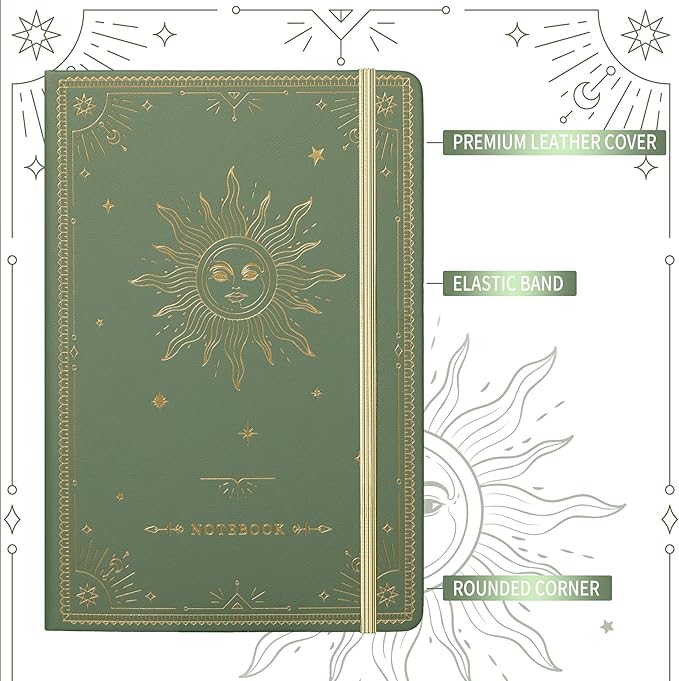 Artfan Ruled Notebook/Journal – Premium Thick Paper Faux Leather Classic Writing Notebook with Pocket + Page Dividers Gifts, Banded, Large, 144 Pages, Hard Cover, Lined (5.8 x 8.4) - Green