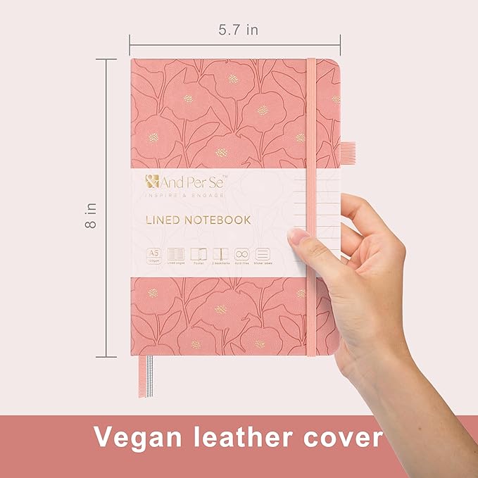 &And Per Se Lined Hardcover Notebook – A5 5.7"x8" College Ruled, 160 Pages, 100gsm Thick Paper – Aesthetic Journal for Women, Gift-Ready Planner, Everyday Writing Notebook (Peach Pink)