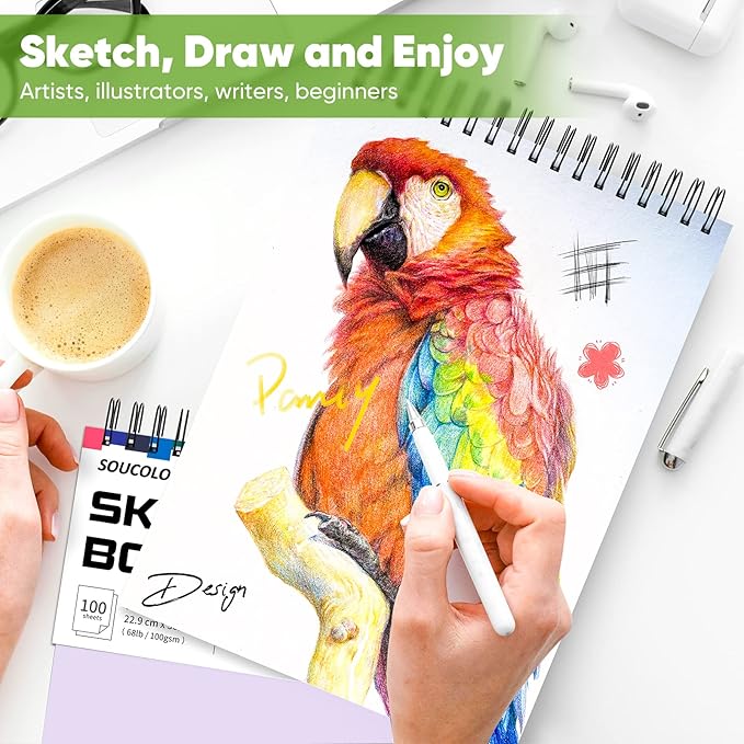 Soucolor 9" x 12" Sketch Book, Gifts for Girl, Birthday Gifts for Women, Thank You Gifts, Stocking Stuffers,2 Pack Art Supplies 100-Sheets Each (68lb/100gsm) Purple Drawing Notebook for Kids