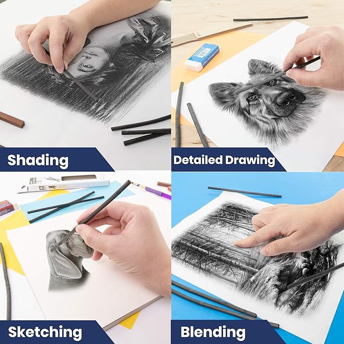 Pacific Arc Artist Vine Charcoal, Medium, Black 4 Charcoal Sticks for Drawing, Sketching, and Fine Art