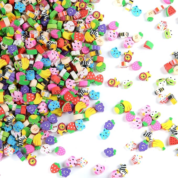 MGTECH 1000 Pieces Mini Animal Fruit Erasers for Kids Bulk, Small Cute Pencil Erasers Assortment for Home School Work Rewards, Party Favor and Gift Filling