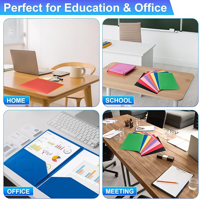 CADONO Plastic Folders with Pockets (8 Pack,Assorted Colors), Durable Heavy Duty File Folders with Business Card Slot, 2-Pocket Folder for Schoolwork & Office,Back to School Supplies