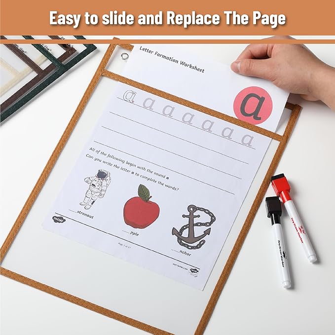 Mr. Pen- Reusable Dry Erase Pocket Sleeves, 10" x 14", 6 Pack, Desert Dusk Color, Clear Plastic Paper Sleeves, Ticket Holders, Clear Plastic Sheet Protectors, Teacher, School, Classroom Supplies