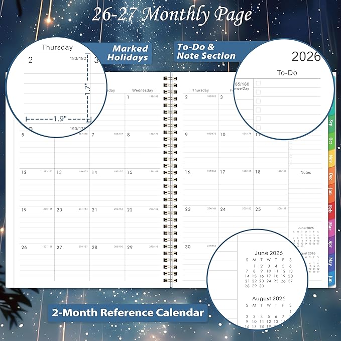 Planner 2026-2027 - Planner Weekly and Monthly 2026-2027, Academic Planner 26-27, July 2026 - June 2027, 8.5" x 11", 26-27 Calendar Planner with Colourful Tabs, Inner Pocket, Premium Paper, Twin-wire Binding - Galaxy