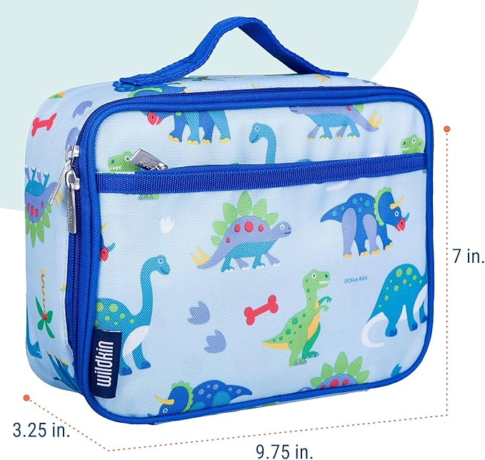 Wildkin Kids Insulated Lunch Box, Keeps Food Hot or Cold, BPA-Free with Mesh Pockets & Easy-Clean Lining – Ideal for School, Travel & Daycare – Dinosaur Land