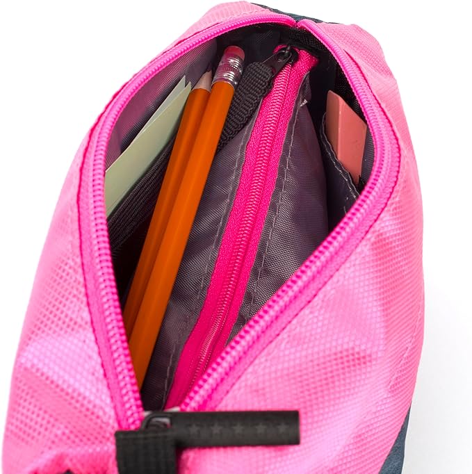 Five Star Pencil Pouch, Pen Case, 9-Pocket Zipper Pouch, Storage Organizer for School Supplies Earbuds Chargers Cables Makeup, Navy/Pink (505600B-ECM)