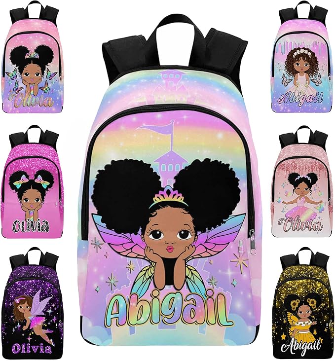 M YESCUSTOM Custom Girls Backpack with Name Multi Color Personalized Bookbag for Girls Teen Shoulder Bag Children Travel Backpack Daypack Bag for School College