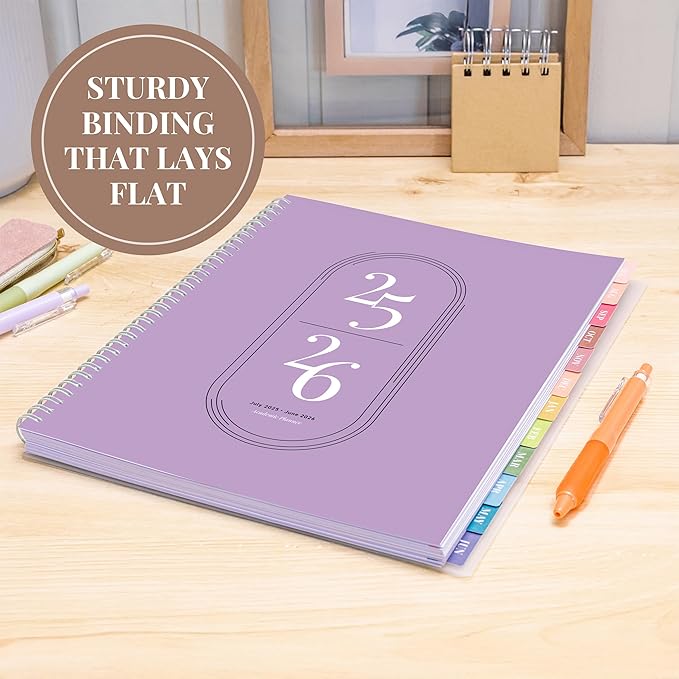 Rileys Academic Planner 2025-2026, Daily, Weekly & Monthly Planner, July 2025 - June 2026, Student Notes Pages, Twin-Wire Binding, Weekly Agenda for School & Work (8.5 x 11-Inches, Lilac)