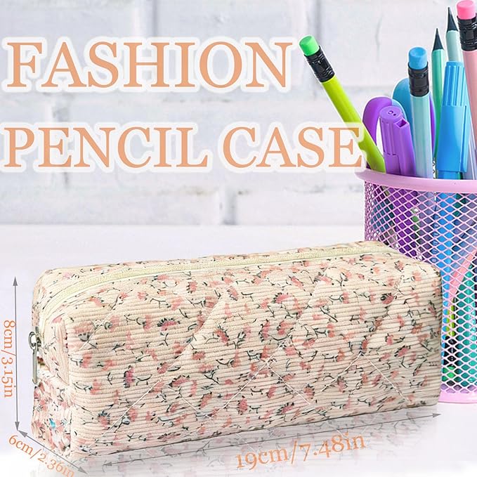 Pencil Pouch Cute Pencil Case Office Storage Bag Holder Box Organizer Aesthetic Bow Flower Pattern Makeup Pouch Cosmetic Bag for Women Girls