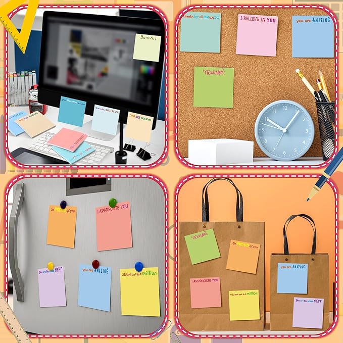 Yinder 12 Pcs Inspirational Sticky Notes Cute Motivational Sticky Notes Pad End of Year Employee Appreciation Gifts Bulk for Teacher Nurse Coworkers Office Supplies 3 x 3'' (Appreciation,Simple Color)