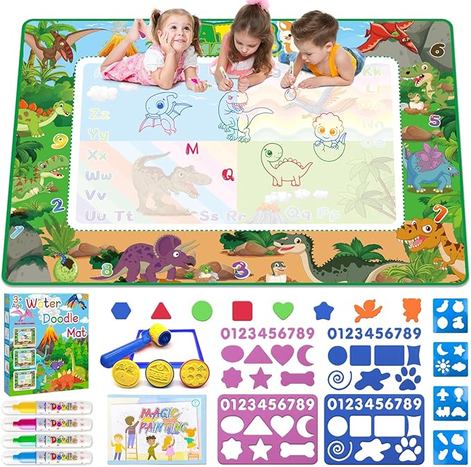 Water Doodle Mat 60×40 Inches Kids Mess Free Coloring for Toddlers 3 4 5 6 7 8 9 Years, Large Doodle Mat with 4 Magical Water Pens 0-9 Number Educational Toys Boys Girls Christmas Birthday Present
