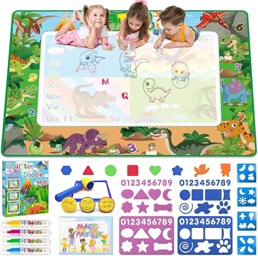 Water Doodle Mat 60×40 Inches Kids Mess Free Coloring for Toddlers 3 4 5 6 7 8 9 Years, Large Doodle Mat with 4 Magical Water Pens 0-9 Number Educational Toys Boys Girls Christmas Birthday Present