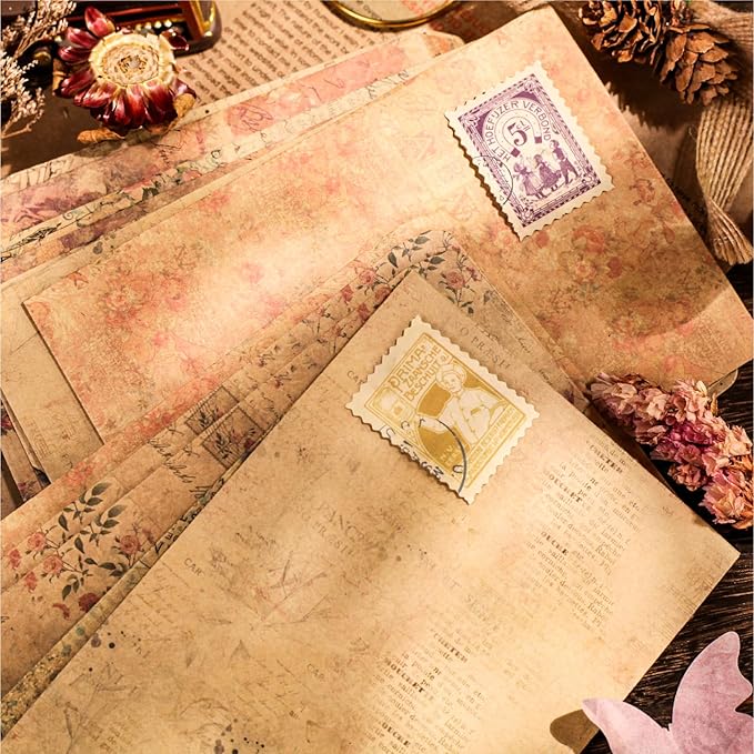 Vintage Cottagecore Fancy Envelopes - 18 Packs Antiqued Old Looking Envelopes with 24 Wax Seal Stickers for Letter, Wedding Invitations(4.3 x 6.3 inches)