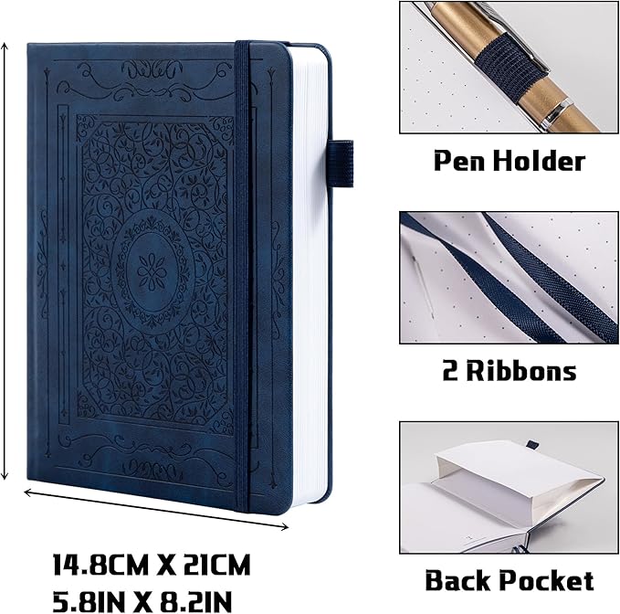 TIEFOSSI Dotted Journal Notebook, 160gsm 190 Numbered Thick Paper, A5 Hardcover Dotted Grid Diary for Women Men Work Writing, Journaling, Drawing, 5.8 x 8.3 in