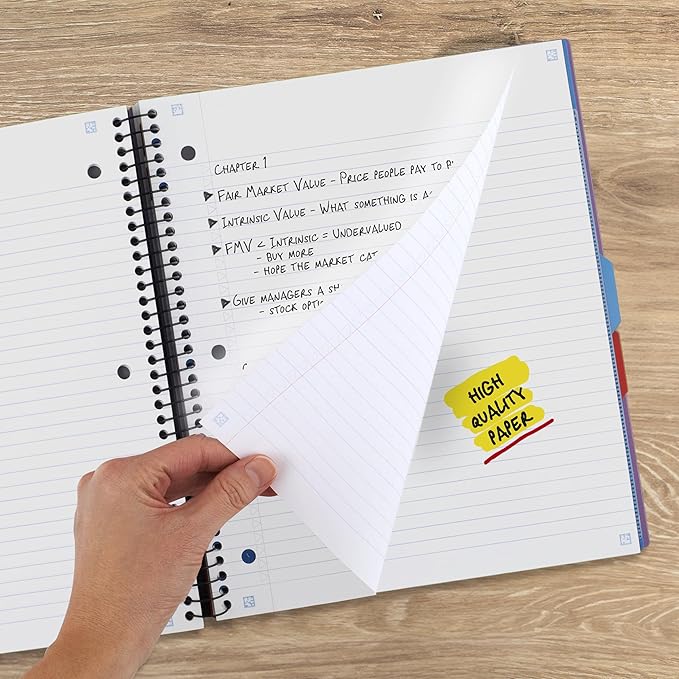 Five Star Advance Spiral Notebook + Study App, 3 Subject, College Ruled Paper, 8-1/2" x 11", 150 Sheets, Spiral Guard, Movable Tabbed Dividers, Amethyst Purple (820060G)