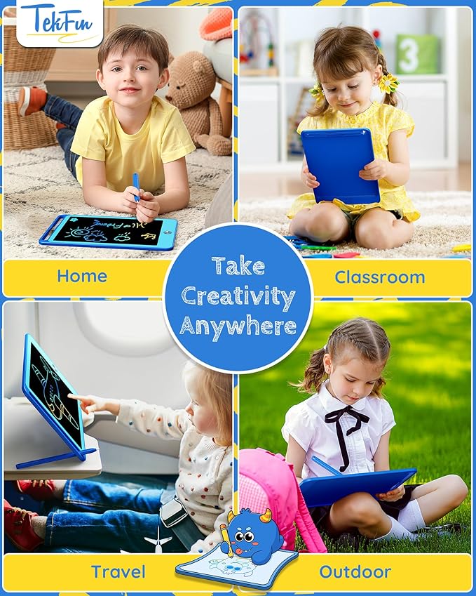 TEKFUN 2 Pack LCD Writing Tablet for Kids, 8.5 Inch Blue+Blue Doodle Board Drawing Board Reusable Drawing Tablet with Lanyard, Educational Kids Toddler Toys Birthday Gift for Boys Girls 3-12 Years Old