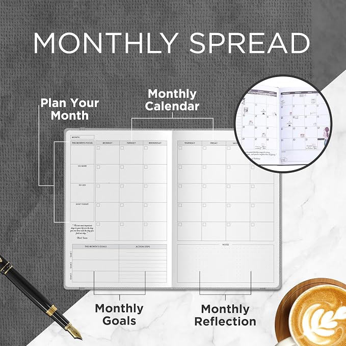 Wordsworth & Black A5 Undated Weekly, Monthly Planner, A5 Paper, Gray