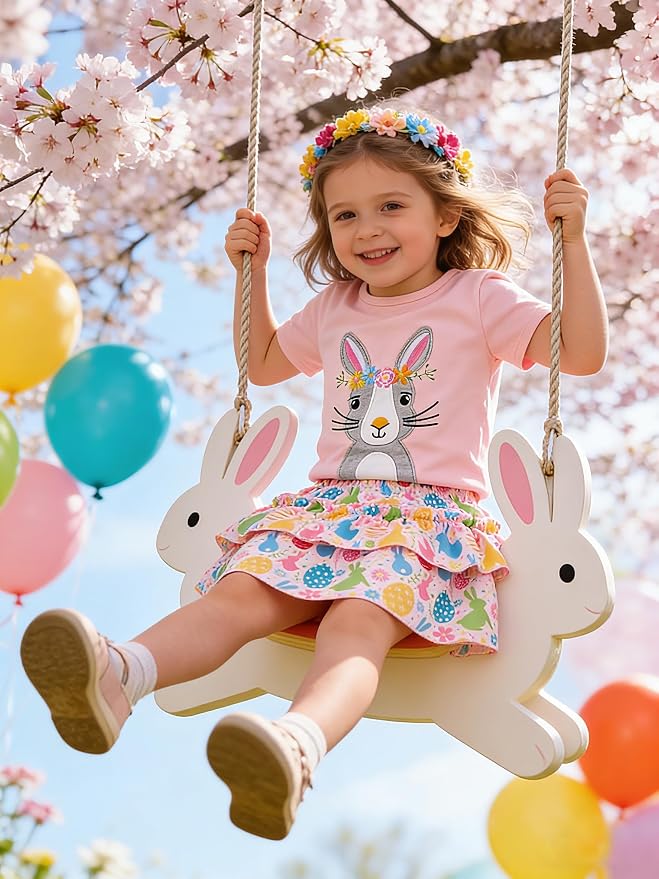 Little Girls Skirt Set - 2 Piece Short Sleeve Top Shirred Tiered Skirt Outfit Girls Spring Summer Clothes 3-8 Years