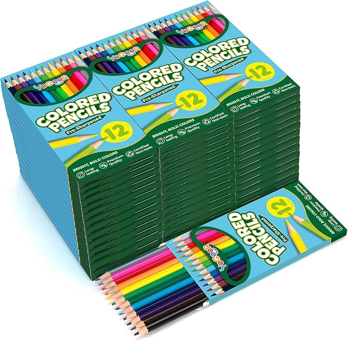 YEGEER 528 Count Colored Pencils Bulk, 12 Assorted Colors, 44 Packs Pre-sharpened Coloring Pencils Set for Kids and Adult, Teachers Essential Classroom Prizes, Back to School Supplies (528)