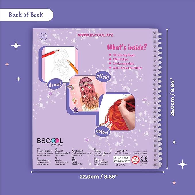 BSCOOL - Drawing, Coloring & Activity Book. Create Hairstyles with Stickers and Guides. Fashion Design Sketchbook for Kids 5 and up. Little Designer Book - Fashion Design for Kids.