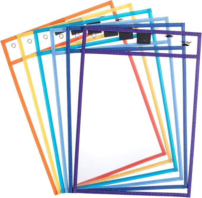 Mr. Pen- Reusable Dry Erase Pocket Sleeves, 10" x 14", 6 Pack, Colorful, Clear Plastic Paper Sleeves, Ticket Holders, Clear Plastic Sheet Protectors, Teacher, School, Classroom Supplies